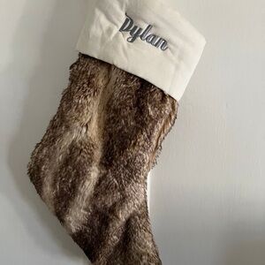Pottery Barn Caramel Ombré Faux Fur Velvet Christmas Stocking Mono DYLAN